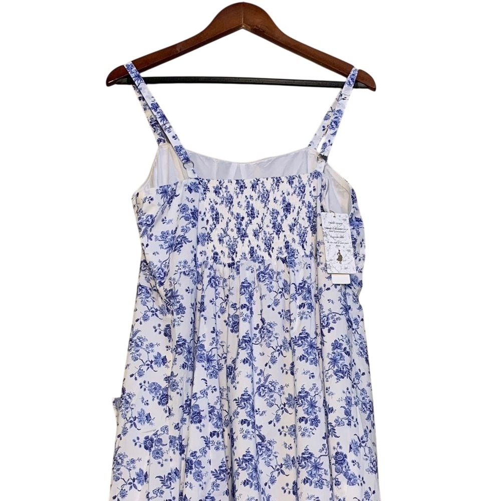 Belle Poque Midi Dress Womens XL Blue White Floral Ruffle‎ Smocked Back NWT - Picture 6 of 11